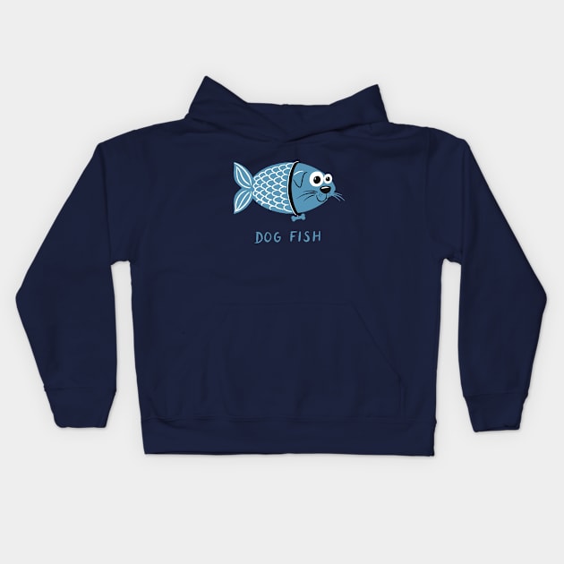 Funny Dog Fish with Bone Collar Kids Hoodie by BexMorleyArt